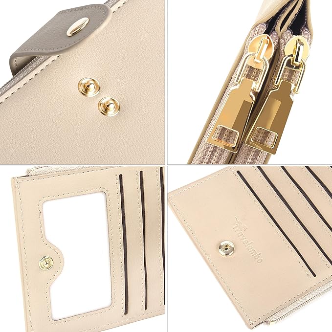 Travelambo Leather Wallets for Women Slim RFID Blocking Bifold Credit Card Holder Wallet