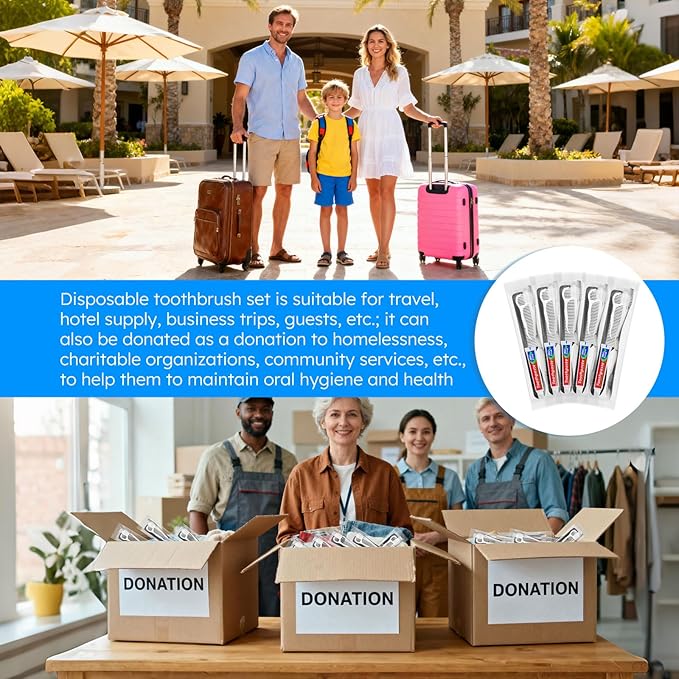 Travel Toothbrushes with Toothpaste, Disposable Toothbrushes, Hygiene Kits in Bulk with Floss Picks, Combs, Individually Packaged, Suitable for Home, Travel, and Hotels (30)