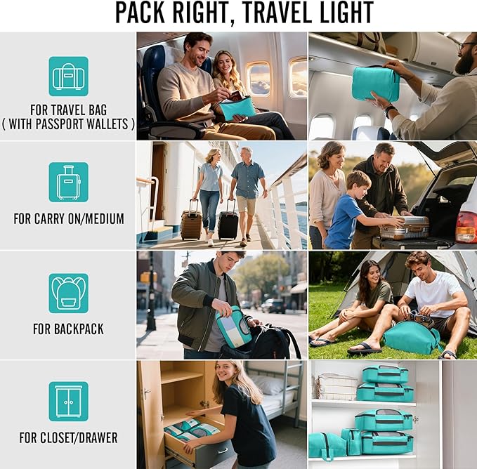 Veken 10 Set Packing Cubes for Travel Essentials, Suitcase Organizer Bags in 4 Sizes, Carry-On Luggage Accessories with Large Laundry Bag & Passport Holder, Must-Have for Airplane, Road Trip & Camping