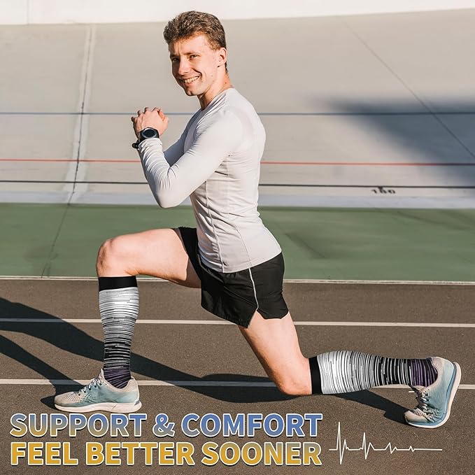 Sooverki Copper Compression Socks for Men & Women 8 Pack 15-20mmHg - Knee High Stockings Best Support for Running Athletic