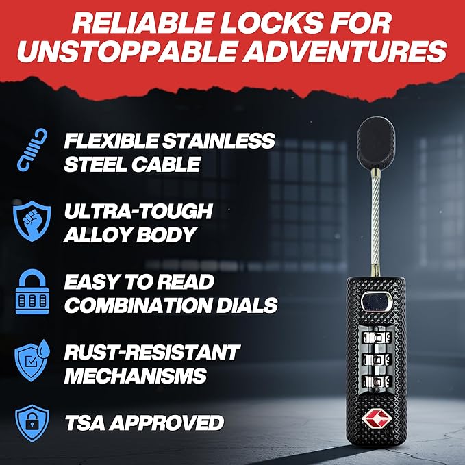 TSA Approved 3-Digit Combination Luggage Lock – Heavy Duty Alloy Body Zipper Lock for Travel, Suitcase, Backpack & Gun Case - Black