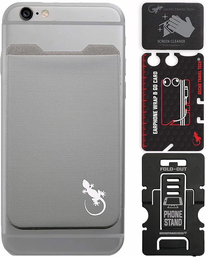 Phone Wallet - Adhesive Card Holder - Cell Phone Pouch - Stick on Lycra Pocket by Gecko - Carry Credit Cards and Cash