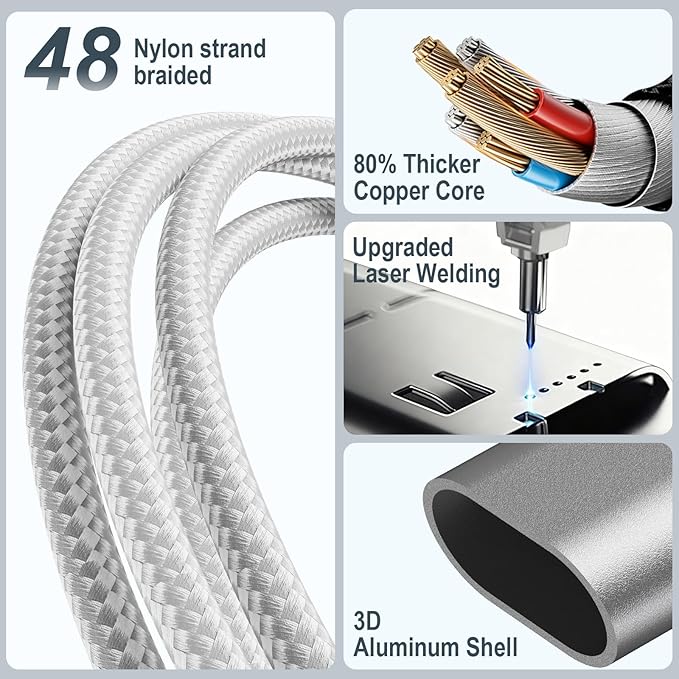Travel Essentials,Multi Charging Cable for Apple Watch Charger/iPhone Charger/Samsung Charger,Airplane Gadgets RV Essentials for iWatch Ultra/10-2/iPhone 17-11/Samsung S25-S20,airPods,Car-4FT White
