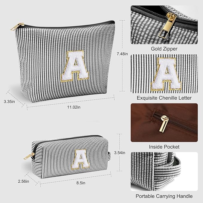 YOOLIFE Mothers Day Gift - Graduate & Birthday Gift for Her - Personalized Monogram Makeup Bag - Black