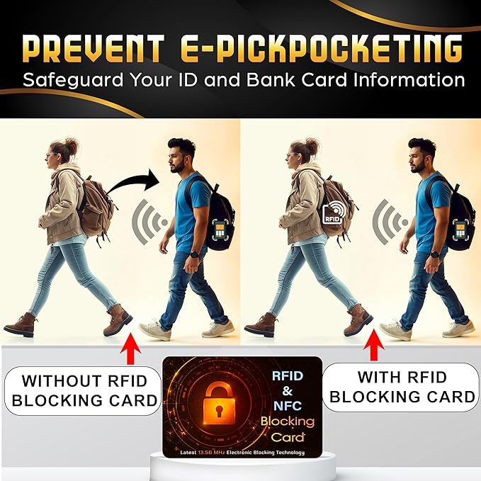 SaiTech IT 5 Pack RFID Blocking Card, Protector for Entire Wallet, Purse, and Debit Credit Cards from NFC Contactless Theft for Men & Women - Orange Black