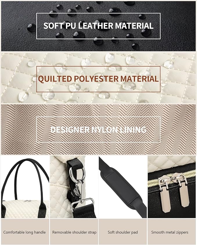 Travel Bag for Women, Weekender Bags Large Carry On Overnight Bag Duffel with Separate Shoes Compartment & Strap, Hospital Bags for Labor and Delivery, Beige Black
