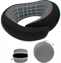 Travel Neck Pillow for Airplane - 100% Memory Foam 360° Ergonomic Support - Adjustable Velcro, Washable Velvet Cover & Compact Storage Case - Flight Essentials for Sleeping (Black)