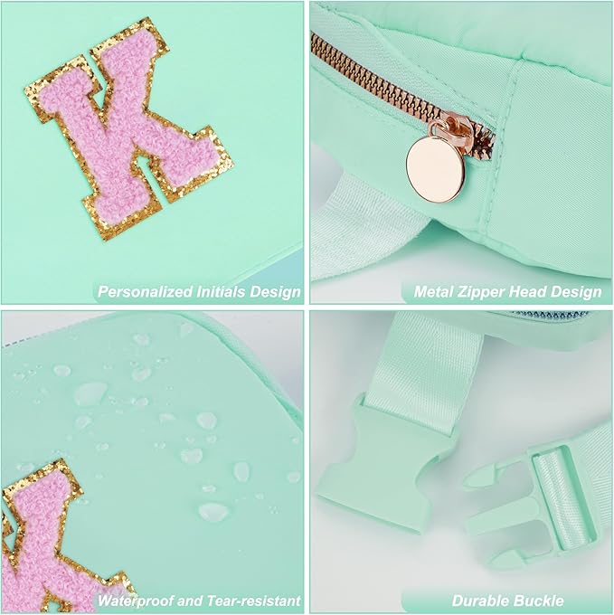 Uygafly Belt Bag Fanny Pack Crossbody Bags with Initials Letter Patch Cute Stuff Birthday Gifts for Teenager Girls Trendy Stuff for Teens | Light Green,K