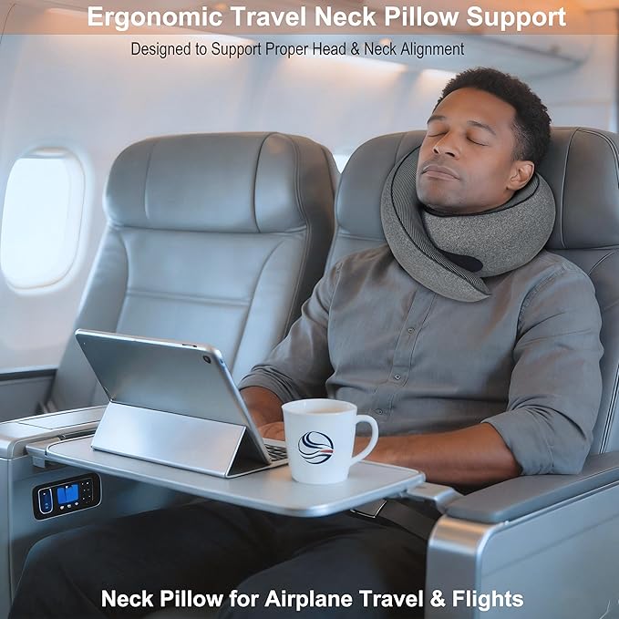 Travel Pillow, Neck Pillow for Airplane, Ergonomic Memory Foam Travel Neck Pillow for Airplanes, Comfortable Flight Pillow for Long Flights & Sleeping