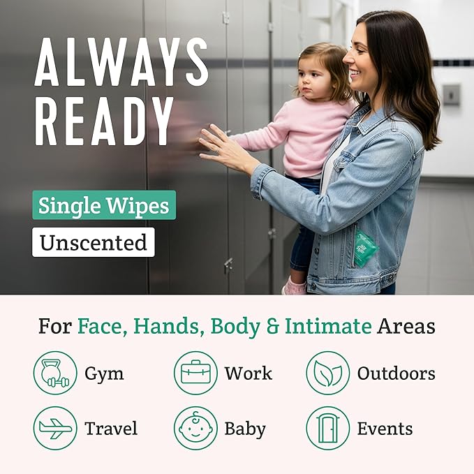 Stall Mates - Flushable Wipes, Individually Wrapped, Travel Friendly, Unscented with Cucumber, Vitamin-E & Aloe, (30 on-the-go singles)