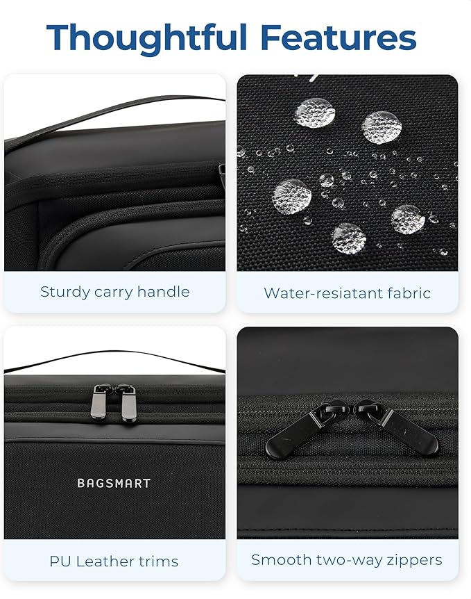 BAGSMART Toiletry Bag for Men, Wide Opening Travel Bag for Toiletries, Dopp Kit Water Resistant Shaving Hygiene Bag for Bathroom Shower, Toiletries Accessories,Travel Essentials-Gray