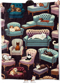 Dog and Cat on Sofa Blanket Gifts for Kids Adult,Cute and Playful Animal Throw Blankets,Soft Comfy Lightweight for Room Couch Bed Modern Adorable Decor,Pet Lover 60x80in