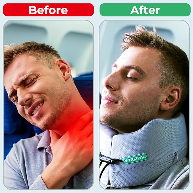 Airplane Travel Support Pillow: Head Sinking Depth Under 2cm - 5+ Hours Upright Sleep Without Neck Pain & Strain for Frequent Flyers on Long Flights - 360 Chin Support Prevent Head Bobbing