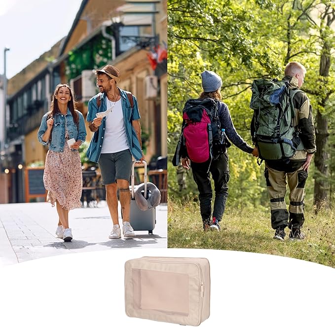 HARFINGTON Compression Packing Cube for Suitcases 34x26x13cm Lightweight Luggage Organizers Bag Travel Essentials Compression Bags for Carry on Suitcases, Beige