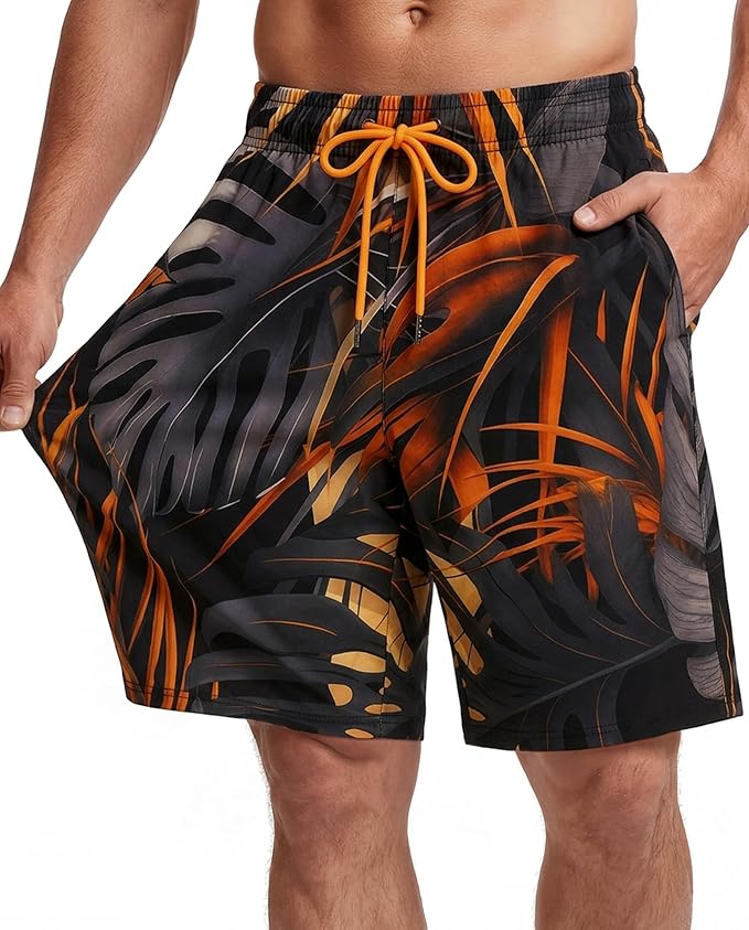 Men Swim Trunks 9 Inch with Mesh Lining Breathable Quick Dry Drawstring Pockets for Summer Beach Pool Board
