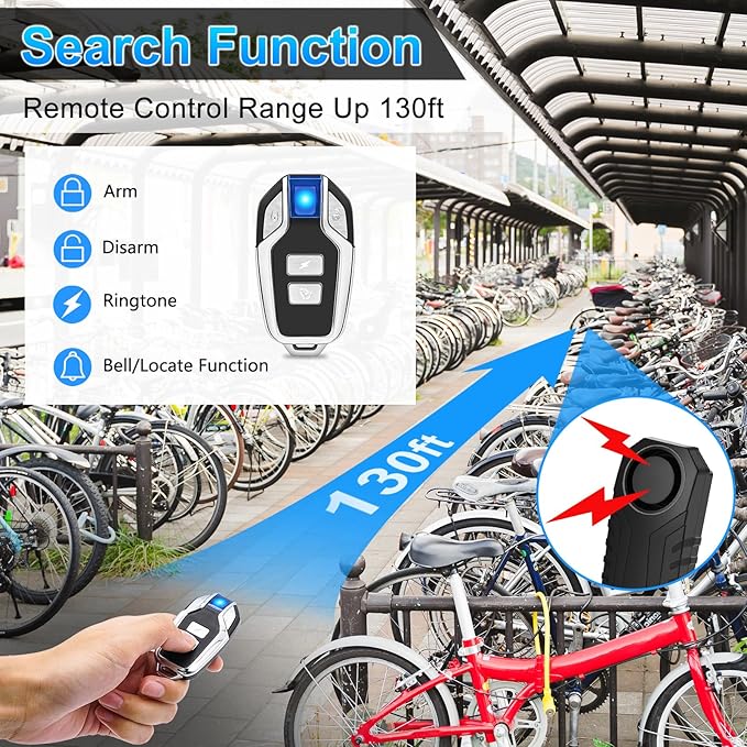 USUPERINK 8PK Bike Alarm for Ebikes,Electric Scooter Alarm, Bike Alarm with Remote, Motorcycle Alarm Anti-Theft Vibration Motion Sensor Security Alarm System 113dB Loud IP65 Waterproof SOS Function