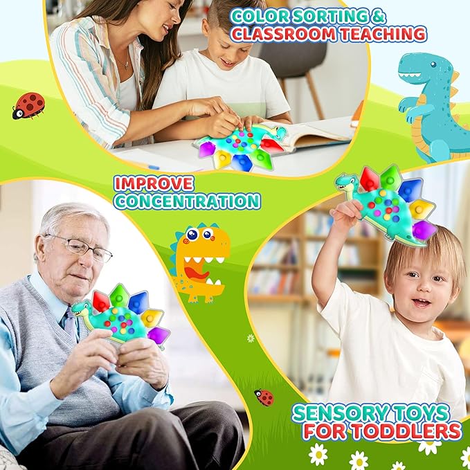 Dinosaur Color Sorting Sensory Toy Travel Toys for Toddler 1-3 Roadtrip Essenstial for Toddlers Boys Gifts Fine Motor Autism Fidget Montessori Preschool Activities for Kid Christmas Stocking Stuffer