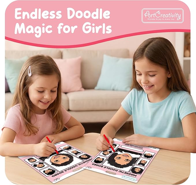 ArtCreativity Women Magnetic Drawing Face - 2 Pack - Vintage Retro Toys, Travel Toys for Kids, Magnet Drawing Doodle Board for Kids - Magnetic Toys Game, Travel Essentials Games for Ages 3+