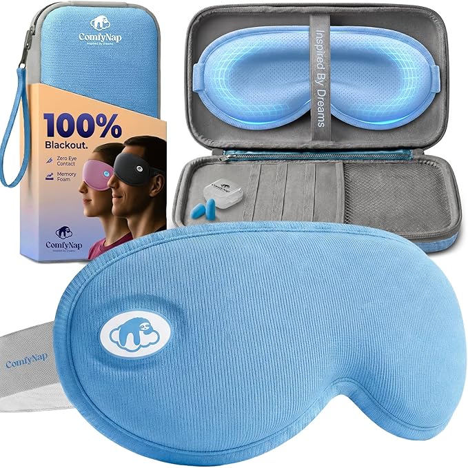 Eye Mask for Sleep with Ultimate Travel Case & Ear Plugs - DeepSpace™ Blackout Sleep Mask for Women Men, Side Sleeper Adjustable Eye Cover, Zero Eye Pressure, Memory Foam Eye Mask for Travel
