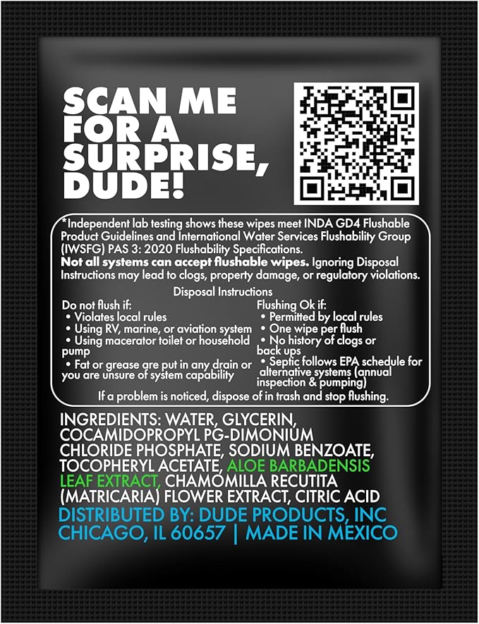 DUDE Wipes On-The-Go Unscented Travel Wipes - 2 Pack, 60 Count (Individually Wrapped) - Extra-Large Adult Flushable Wipes for Sensitive Skin - Infused with Vitamin E & Aloe - Septic and Sewer Safe