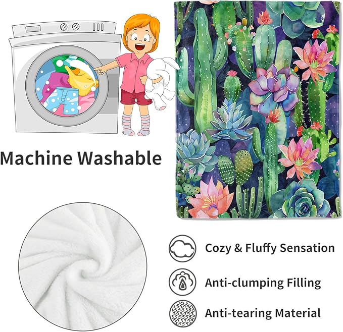 Succulent and Cactus Blanket Plant Garden Throw Blankets Gifts for Kids Adult Lightweight Soft Fleece Cozy for Sofa Couch Bed Room Birthday Boho Spring Decor 60x80in