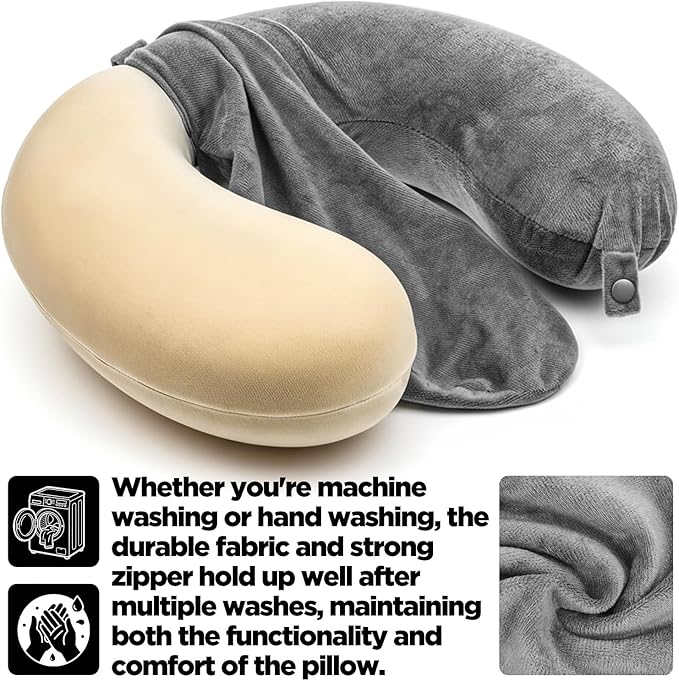 Neck Pillow Covers with Zipper, 2 Colors Washable U Shaped Replacement Cover, Reusable Travel Pillow Cover, Soft Smooth Plush Fabric, Universal Fit Airplane Pillows Case