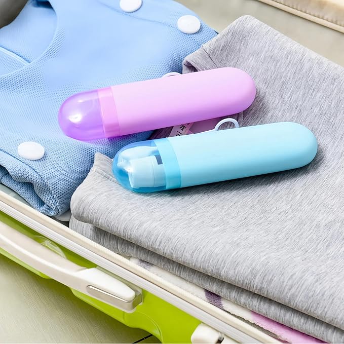 2 Packs Toothbrush Travel Case, Portable Toothbrush Case with Ventilation Hole for Travel, Plastic Toothbrush Holder Travel Size for Business Trip, School, Camping, Home - Purple+Blue