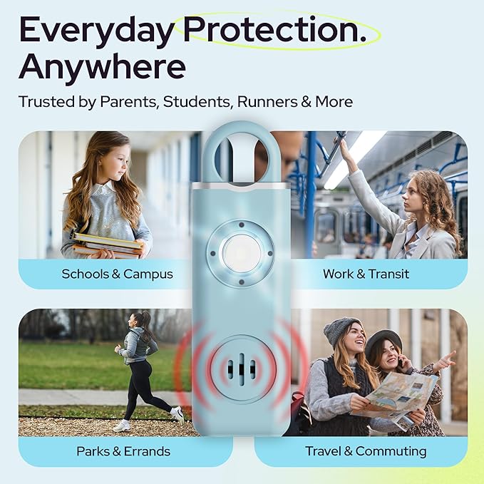 Personal Safety Alarm for Women – 130dB Loud Panic Siren Keychain - Rape Whistle Alternative – LED Light, Carabiner Clip, Low Battery Alert, USB-C Charging Self Defense Alarm by Weten (Blue)