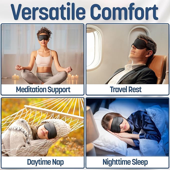 100% Tencel Sleep Eye Mask - Black - Superior to Cotton - Light Blocking Travel Blindfold for Men & Women - Ultra-Soft & Comfortable with Adjustable Strap for Restful Sleep - by JoMo