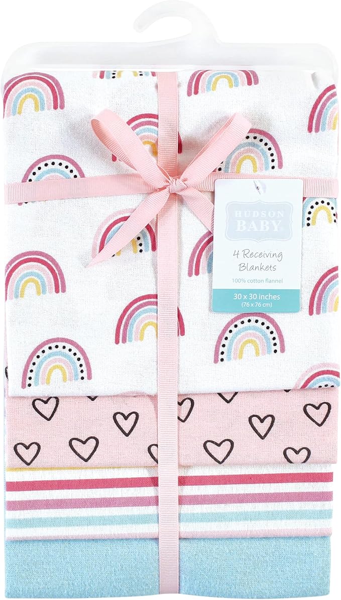 Hudson Baby Unisex Baby Cotton Flannel Receiving Blankets, Modern Rainbow, One Size