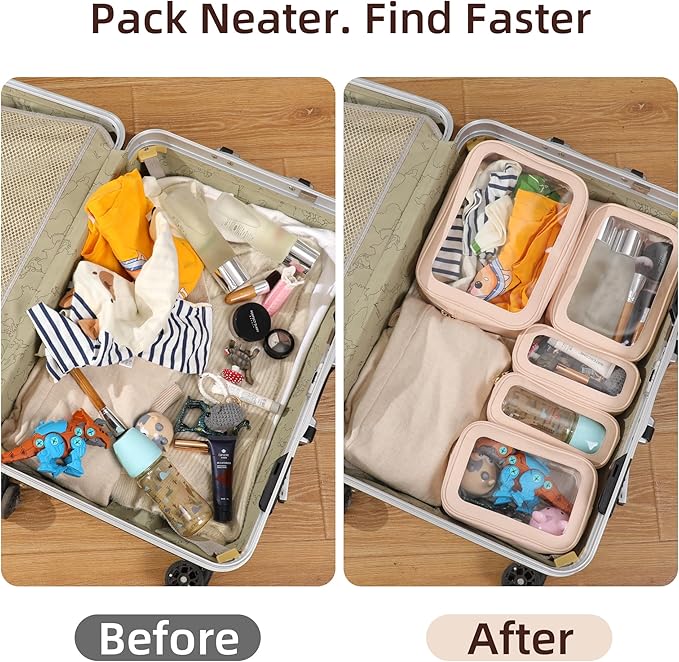 5PCS Diaper Bag Organizer Pouch Set，Clear Organizer Bags,TSA Approved Toiletry Bag,Clear Waterproof Cosmetic Bags with Zipper,Purse Organizer Pouches,Travel Organizer Bags for Woman and Kids