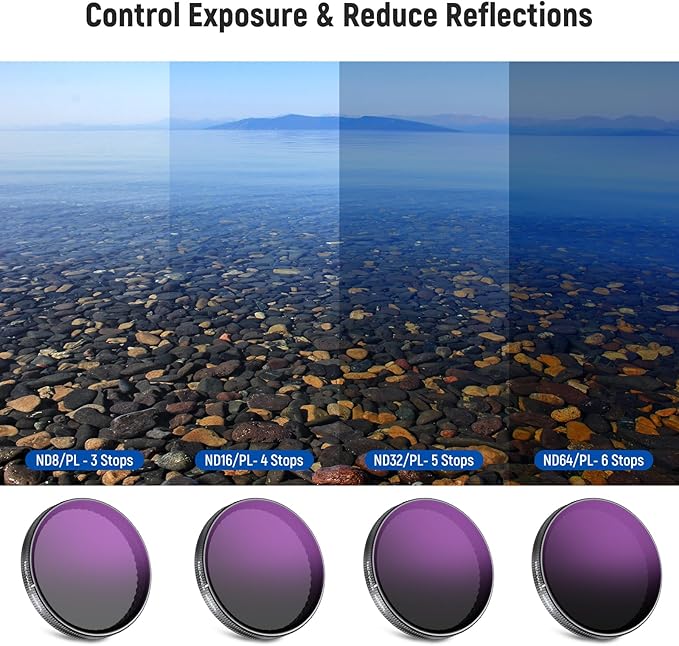 NEEWER ND/PL Filter Set Compatible with DJI Osmo Action 3/4/5 Pro, 4 Pack ND8/PL+ND16/PL+ND32/PL+ND64/PL Neutral Density Polarizing Action Camera Accessories Multicoated HD Optical Glass, FL-A77