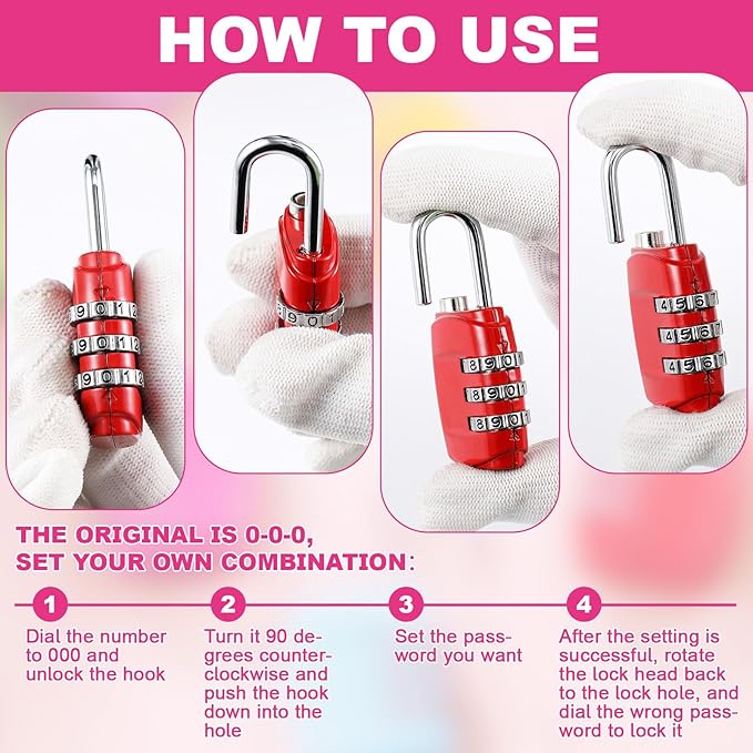 Moxweyeni 10 Pcs Digit Combinations Padlock Safe Cipher Lock Mini Combination Resettable Number for Suitcases Luggage Briefcases Computer Bags(Fresh Style,Bright Color)