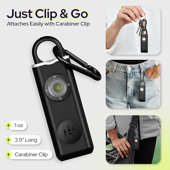 Personal Safety Alarm for Women – 130dB Loud Panic Siren Keychain - Rape Whistle Alternative – LED Light, Carabiner Clip, Low Battery Alert, USB-C Charging Self Defense Alarm by Weten (2 Pack Black)