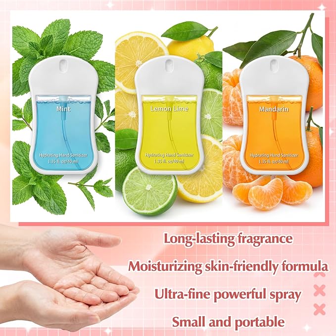 3 Pcs Power Mist Hydrating Hand Sanitizer Spray Bulk Travel Size Hand Sanitizer Pocket 1.35 Fl. oz Gourd Shape Spray White Bottle for Daily Use Women Men Nurse Coworker Teacher Office Gifts