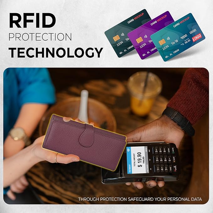 Real Leather Women Wallet Leather with RFID Blocking -Trifold Card Holder Designer Ladies Clutch with ID Window Wallets