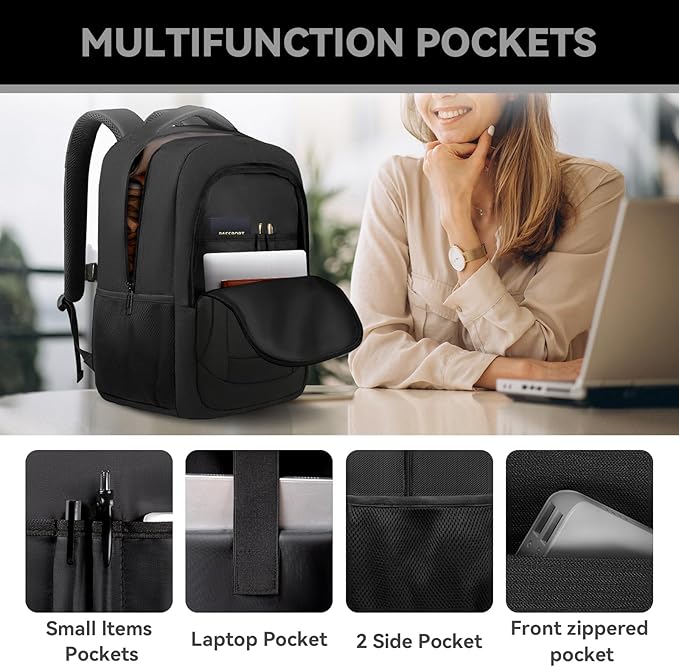 Large Travel Laptop Backpack, 17 Inch Laptop Backpack Airline Approved, Business Anti Theft Slim Sturdy Work Computer College High School Backpack Bag Fits 17.3 Inch Notebook for Men Women, Black