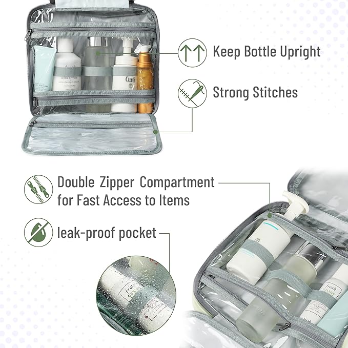 Ms. Pen- Travel Toiletry Bag Organizers, Sage Green, Makeup Travel Bag for Toiletries with Hanging Hook, Water-Resistant