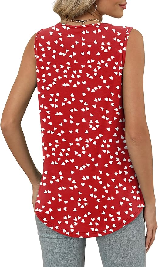 OFEEFAN Tank Top for Women Loose Fit Sleeveless Shirts V Neck Summer Clothes Ruched Women's Tees and Tanks Curved Hem