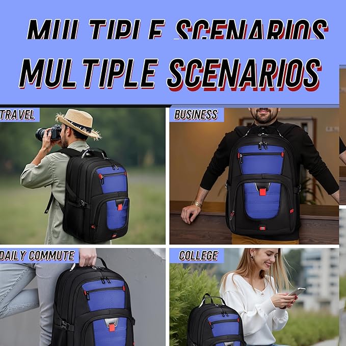 Z-MGKISS Large Travel Backpack for Men, TSA Flight Approved Business Backpack, USB Computer Bagpack Fits 17.3 Inch Laptop, Blue
