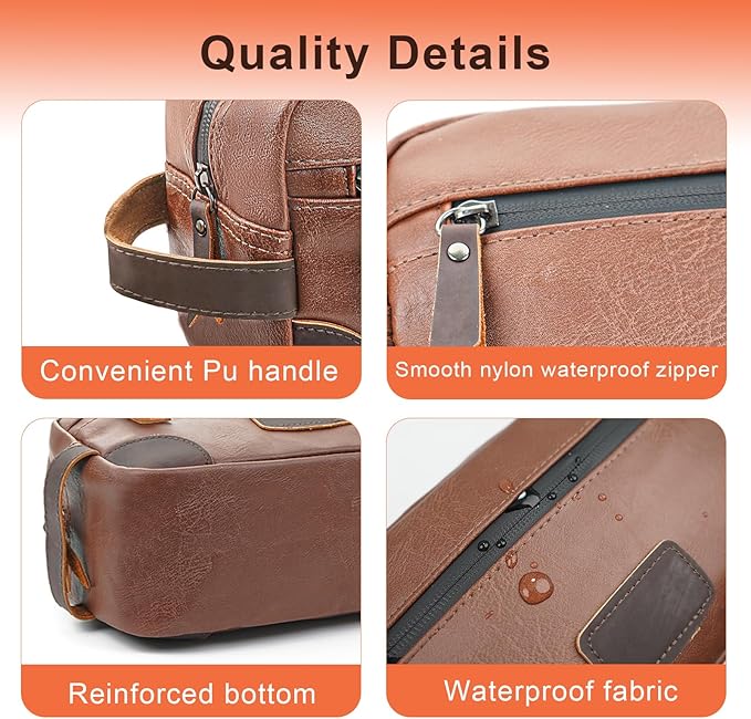 Wohlbege Men's Travel Toiletry Bag - Large Waterproof Organizer, 2 Zippered Pockets for Shaving/Cosmetic,Portable Bathroom Bag for Travel/Gym/Business Trips