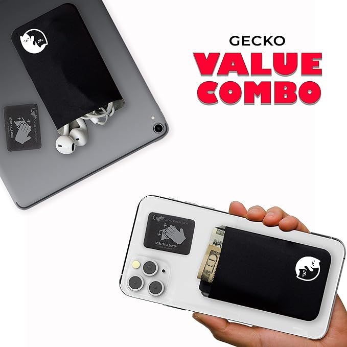 Phone Wallet - Adhesive Card Holder - Cell Phone Pouch - Stick on Lycra Pocket by Gecko - Carry Credit Cards and Cash