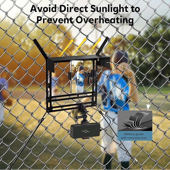 Metal Cell Phone Fence Mount with Shade, Fence Phone Holder Mounting Kit for iPhone, GoPro, Mevo Start, Insta360 and Other Action Cameras, Streaming Kit for Recording Baseball, Softball and Tennis