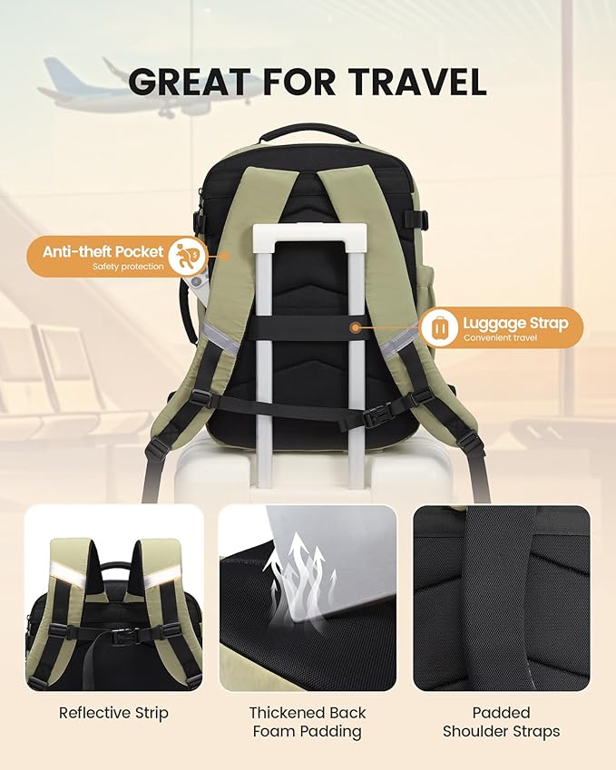 LOVEVOOK 50L Travel Backpack for Men Women, Waterproof Carry On Backpack for Work & Travel, Flight Approved Personal Item with 3 Packing Cubes, TSA Bag Fits 17.3" Laptop,Greyish green