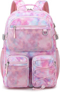 Lohol Multi-Pocket Backpack for School College Travel, Heavy Duty Big Bookbag with 15.6 inch Laptop Compartment (Pink Galaxy