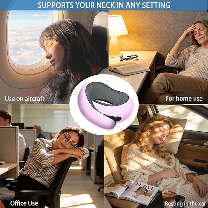 Neck Pillow for Airplane Travel, Comfortable Travel Neck Pillow for Long Flights, Ergonomic Airplane Pillow for Sleeping (Pink, J10)