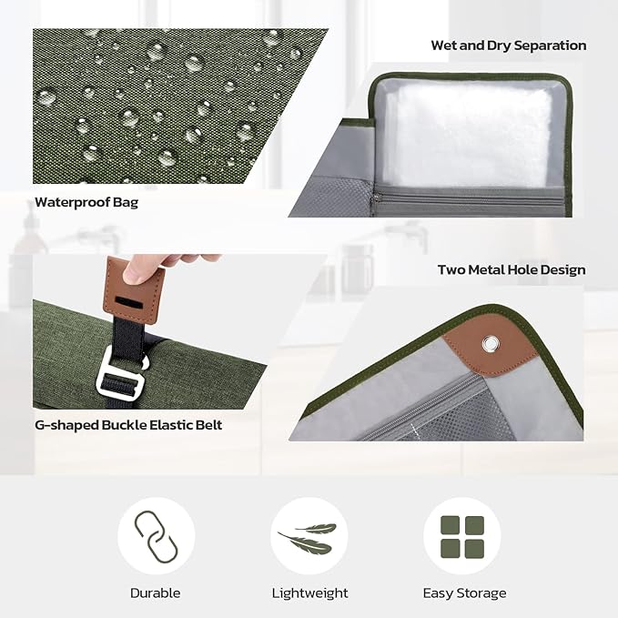 Toiletry Bag for Men, Travel Essentials Travel Toiletry Bag, Water-Resistant Compact Bathroom Roll Organizer for Hygiene, Shaving kit, Gifts for men (4.Army Green(Polyster))