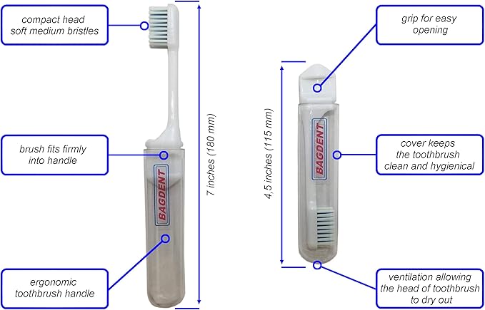 Travel Toothbrushes and Toothpaste Empty Containers - 11 PCS/Set: 3X Foldable Toothbrushes, 6X Empty Refillable Tubes (0.12oz), 2X Filling Adapters, Travel Set, Emergency Set, Daily Use