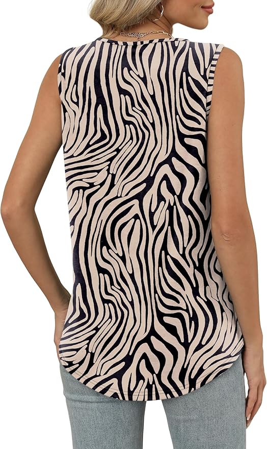 OFEEFAN Tank Top for Women Loose Fit Sleeveless Shirts V Neck Summer Clothes Ruched Women's Tees and Tanks Curved Hem