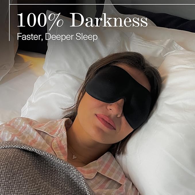 ELLE Contoured Sleep Mask – Chic, Lash-Friendly 3D Design for Side Sleepers – 100% Light Blocking Eye Shade for Travel & Beauty Rest